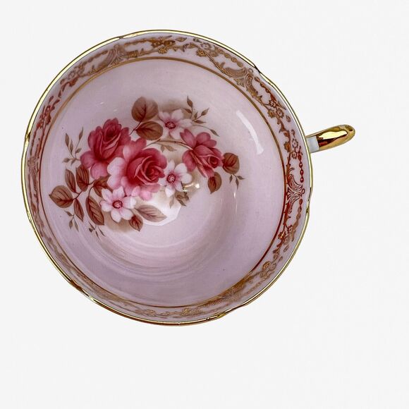 Tea Cup Royal Sutherland Bone China Pink Roses Gold Trim Textured Rim England - Picture 2 of 7